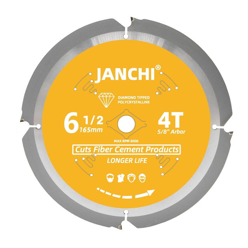 Jianchi 6-1/2 Inch 4T PCD Tip Hardie Fiber Cement Circular Saw Blade with 5/8-Inch DMK Arbor, Polycrystalline Diamond Tipped Teeth Saw Blade for Laminate Flooring - Image 1